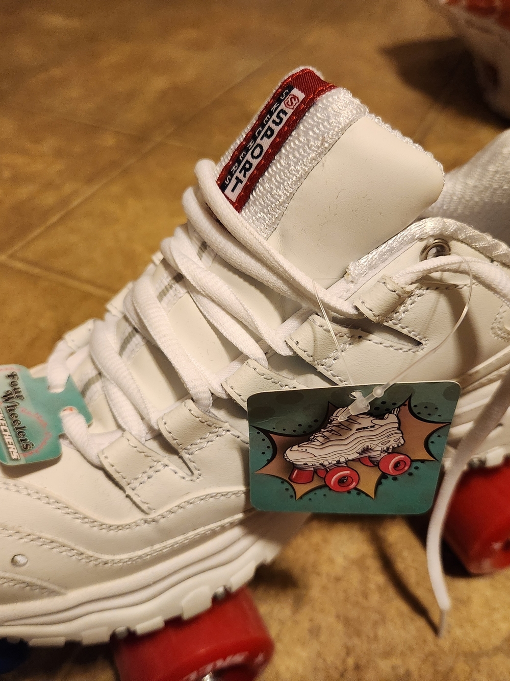 Skechers White Athletic Roller-Skate Sneakers with Red Wheels